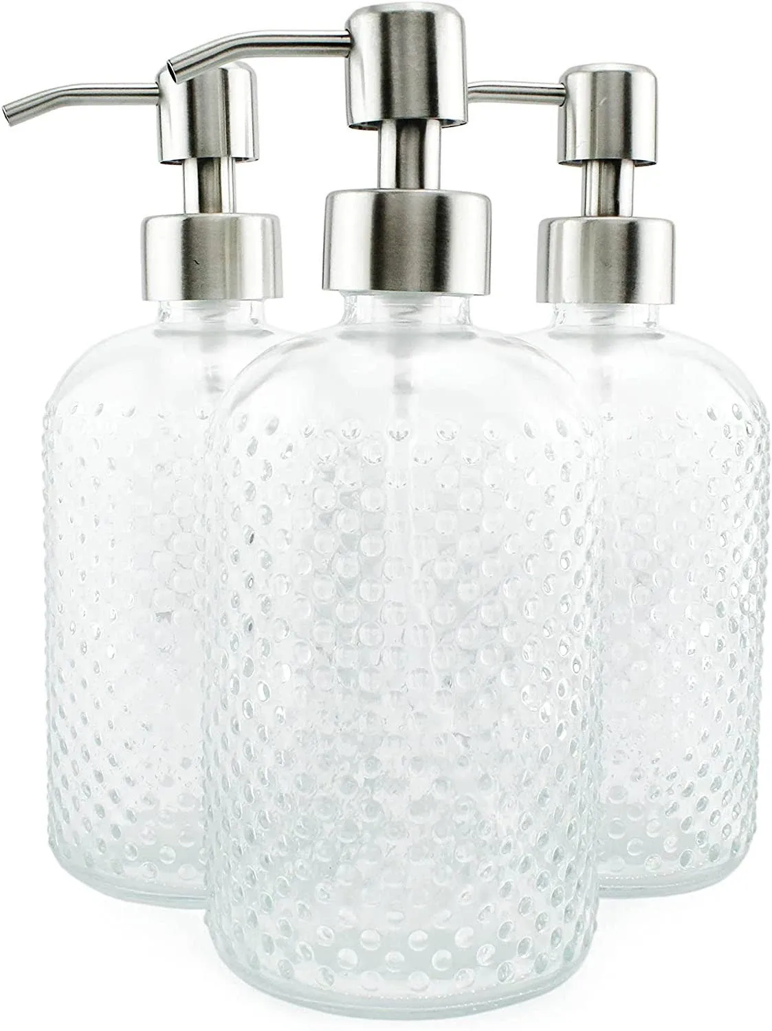 AuldHome Design Clear Hobnail Glass Soap Dispenser, 3pk; Decorative Pump Bottles