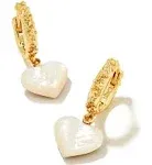 Kendra Scott Penny Heart Huggie Earrings Gold Ivory Mother of Pearl