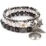 Jardme Tree of Life Bracelet & Agate Aquamarine Obsidian Beaded Bracelet for Women Chakra Bracelet Beach Charm Bracelet Set - Birthday Gifts for Women Mom