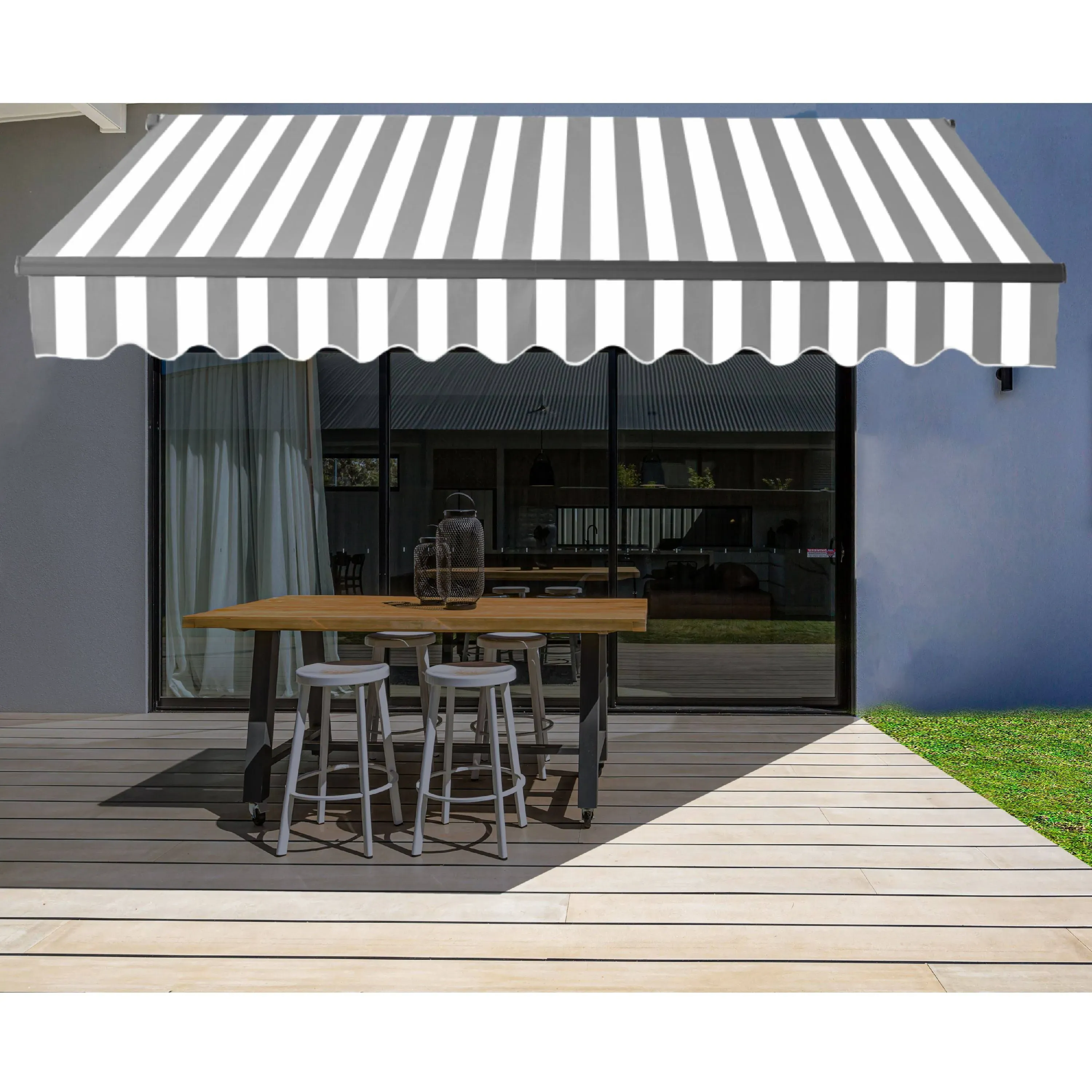 Aleko AB10X8GREYWHT Black Frame Retractable Home Patio Canopy Awning 10 x 8 Feet ...