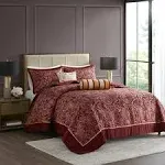 Madison Park Aubrey Queen Burgundy 5 Piece Reversible Jacquard Bedspread Set