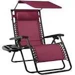 Best Choice Products Folding Zero Gravity Recliner Lounge Chair with Canopy Shade & Magazine Cup Holder, Burgundy