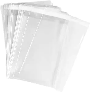 100PCS Self Sealing Transparent Flat Cello Cellophane Bag Crystal Plastic Storage Poly PE Bags for Clothing Store T-Shirt Gift Packing Cloth Garment Sample Card Treat Wrap(4.7"x7")