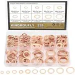 225 Pieces Copper Metric Flat Washers, Sealing Washers, Kindroufly 10 Sizes Copper Washers, Metal Washers Assortment Kit (M5 M6 M8 M10 M12 M14 M16)