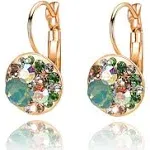 Multicolored Austrian Crystal Leverback Earrings for Women 14K Gold Plated Dangle Hoop Earrings Hypoallergenic Jewelry