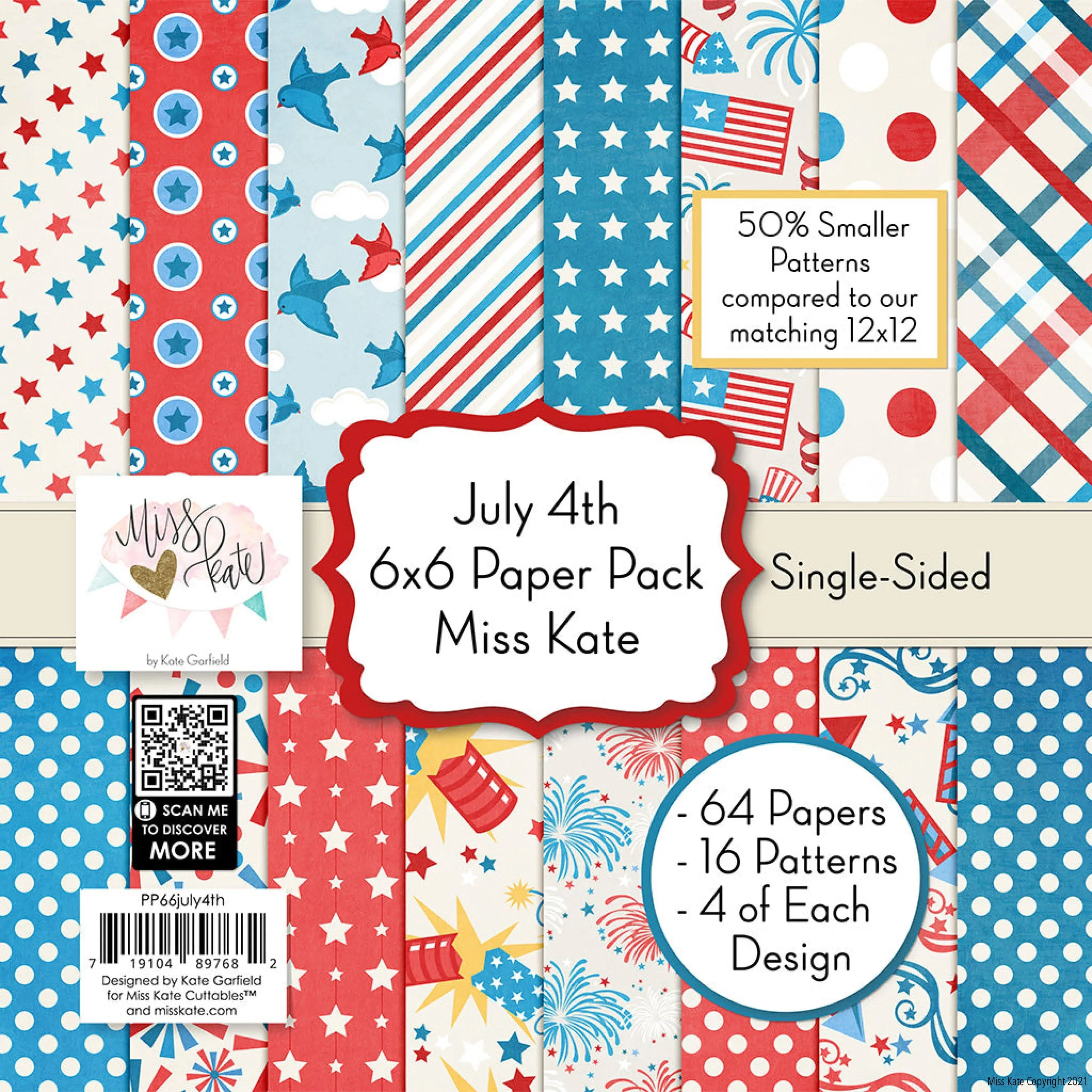 6x6 Pattern Paper Pack - July 4th - Card Making Scrapbook Specialty Paper Single ...