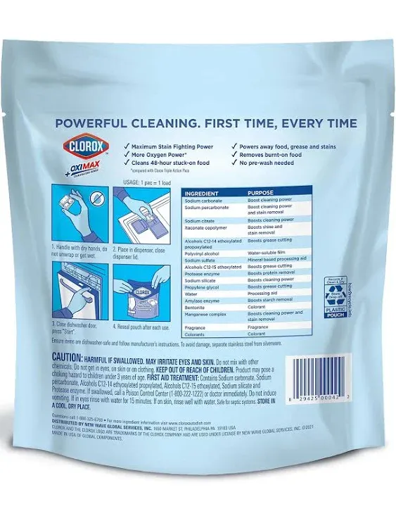 Clorox Triple Action +OxiMax Dishwasher Detergent Pacs, 41 Count Dishwashing Pacs, Lemon Scent