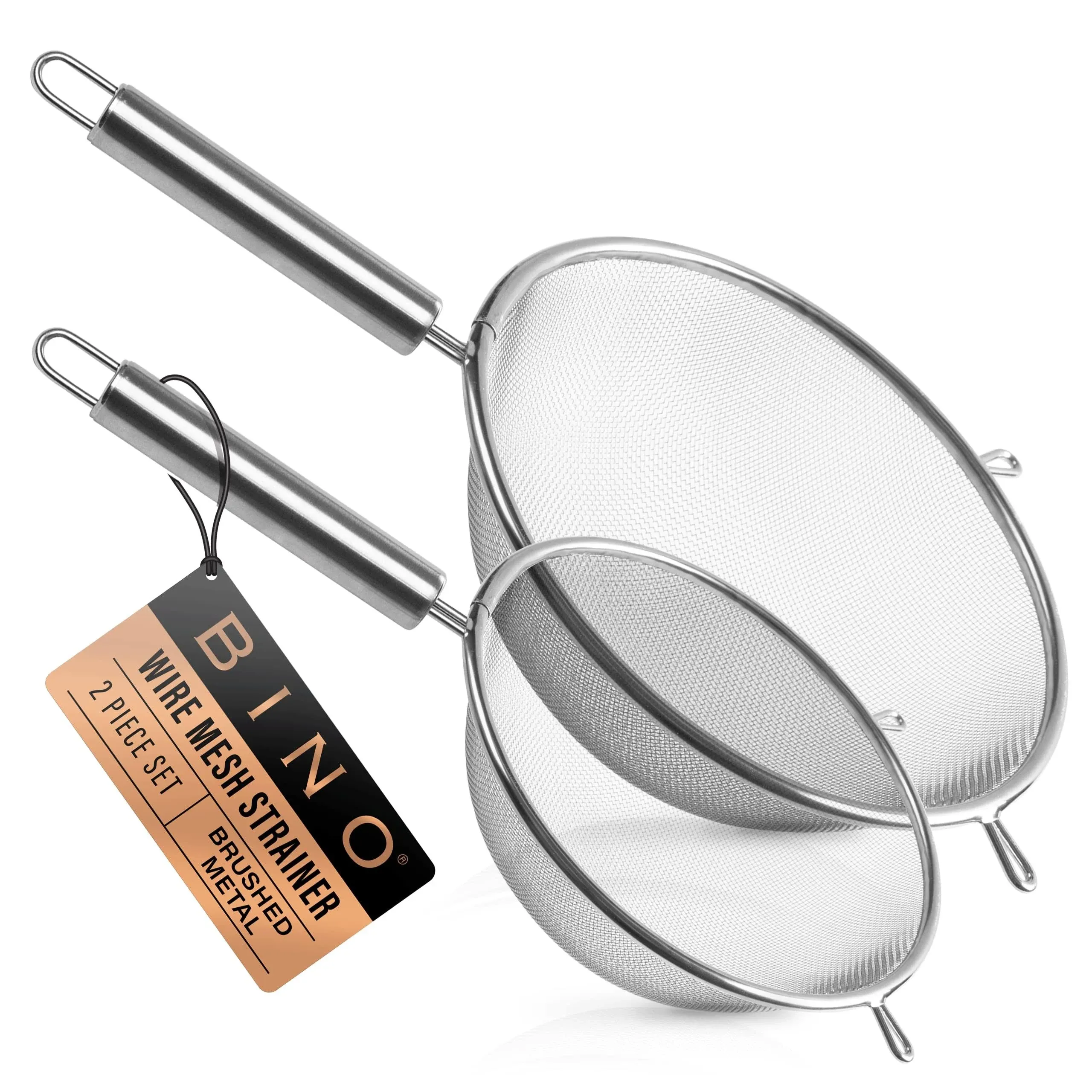 Bino 2-Piece Stainless Steel Food Strainer Set with Metal Handle