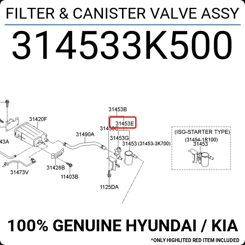 314533K500 Hyundai / Kia Filter & Canister Valve Assembly