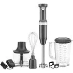 KitchenAid Cordless Variable Speed Charcoal Grey Hand Blender with Chopper and Whisk Attachment