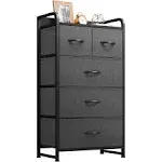 YITAHOME Fabric Dresser with 5 Drawers - Storage Tower with Large Capacity, Organizer Unit for Bedroom, Living Room & Closets - Sturdy Steel Frame, Wooden Top & Easy Pull Fabric Bins (Black Grey)