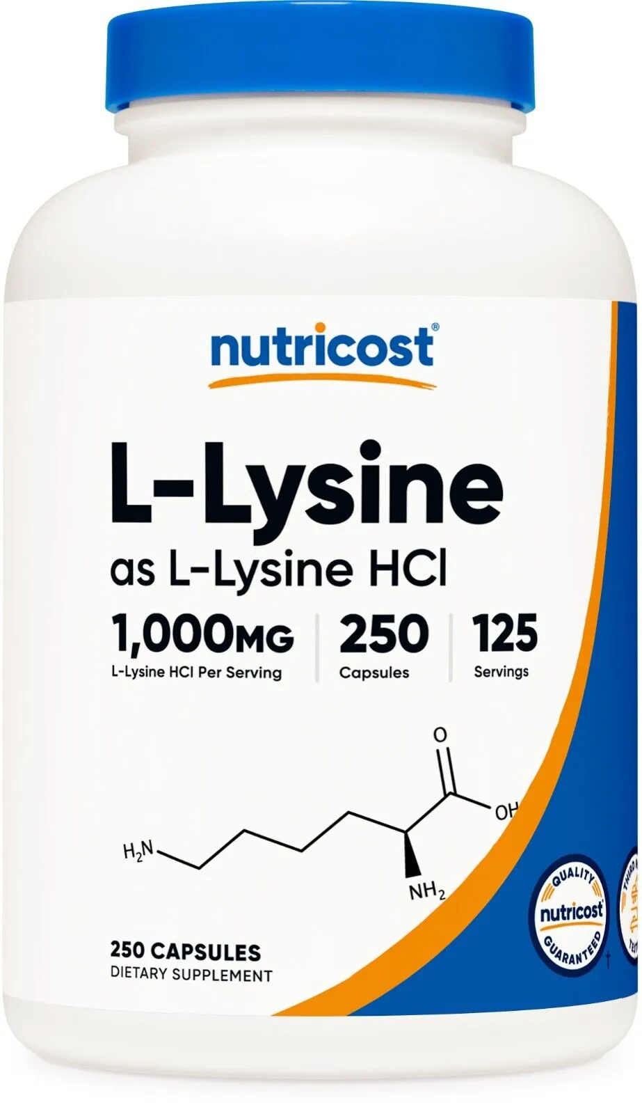 Nutricost L-Lysine 1000mg 250 Capsules - 500mg per Cap Gluten Free Non-GMO