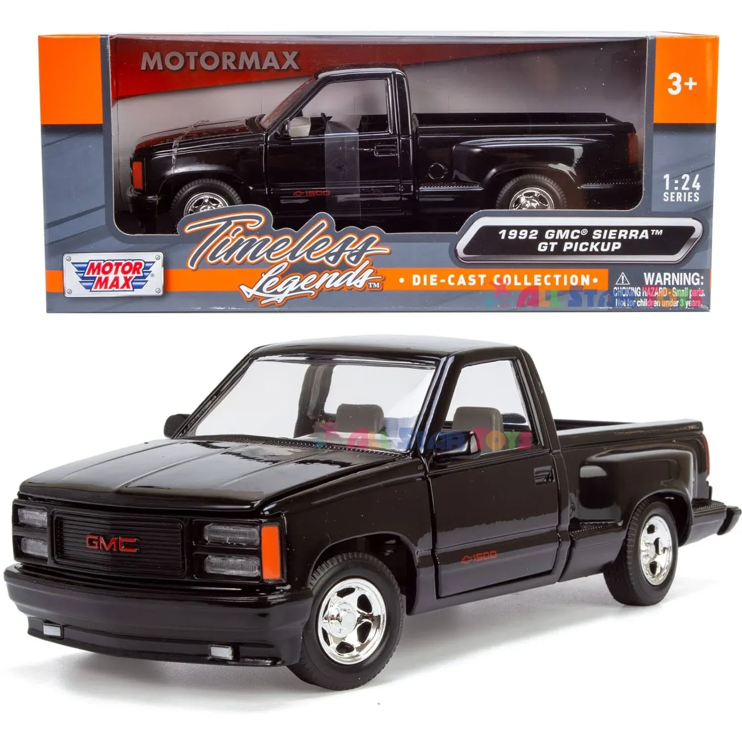 Motormax 1992 GMC Sierra GT Pickup Truck 1/24 Diecast Model Car Black 