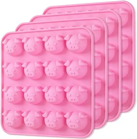 Newk Piggy Chocolate Silicone Mold, 4 Packs 16- Cavity Pig Face Emoticons Piglet ...