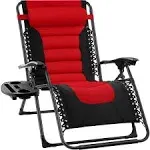 Best Choice Products Oversized Padded Zero Gravity Chair, Folding Outdoor Patio Recliner w/ Headrest, Side Tray - Red