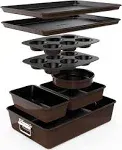 NutriChef 8-Piece Nonstick Stackable Bakeware Set PFOA, PFOS, PTFE Free w/ Non-Stick Coating, Brown