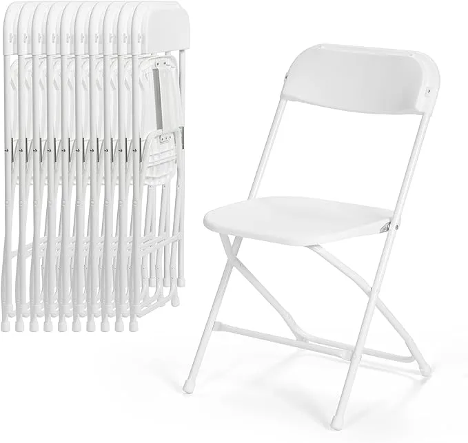 10 PCS Plastic Folding Chair, Portable Commercial Chair, 350 LB Capacity Premium Plastic Folding Chairs, Folding Chair for Wedding Party Outdoor Indoor, Stackable Folding Plastic Chairs White