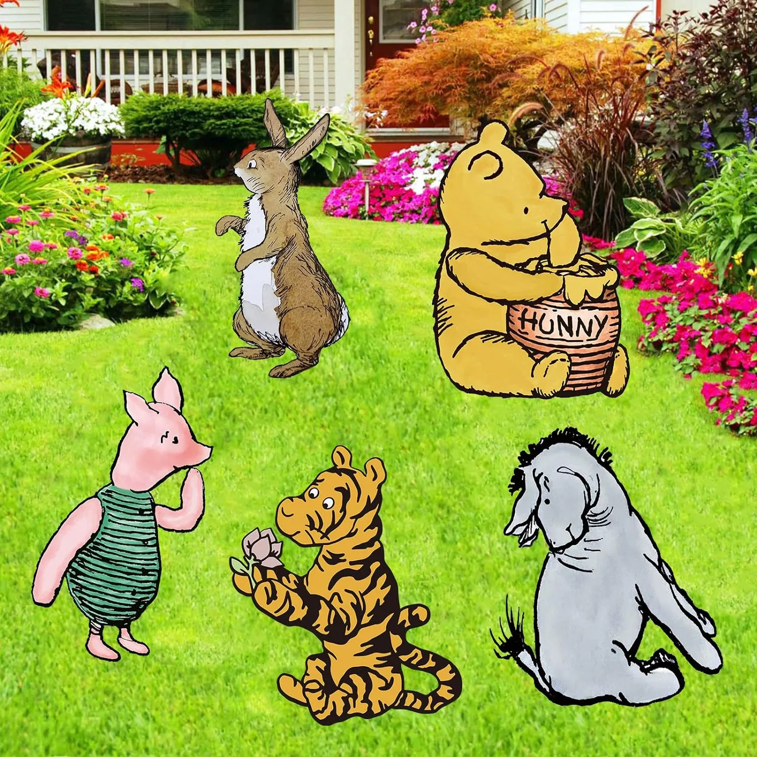 Classic Winnie The Pooh Party Supplies, 5pcs Yard Signs with Stakes, Outdoor Lawn Party Decor, Winnie Baby Shower Party Decorations