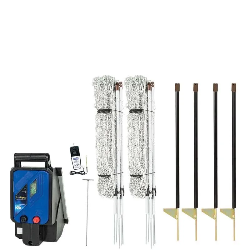 Premier 1 Pig QuikFence® Starter Kit | White/Black Electric Net Fence – 30"H x 100'L, includes: Solar Energizer, FiberTuff Support Posts and Tester