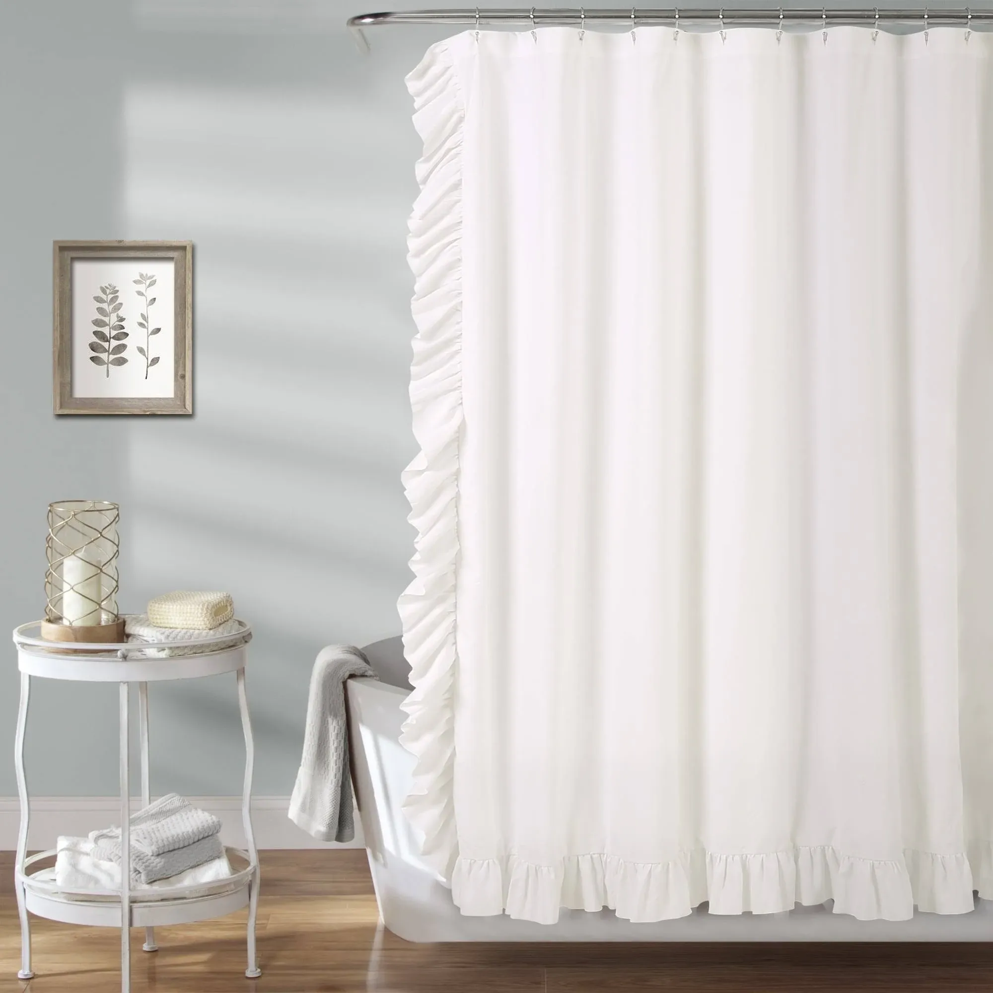  Reyna Ruffle Shower Curtain, 72&#034; W x 72&#034; L, White - Flowy White Shower 