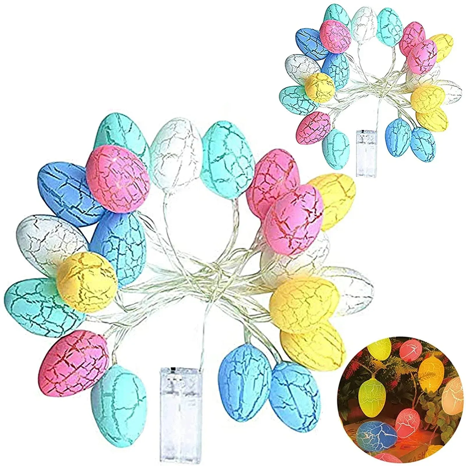 2 Pack Easter Lights Decorations, 3D Jumbo Crack Easter Eggs Fairy String Lights