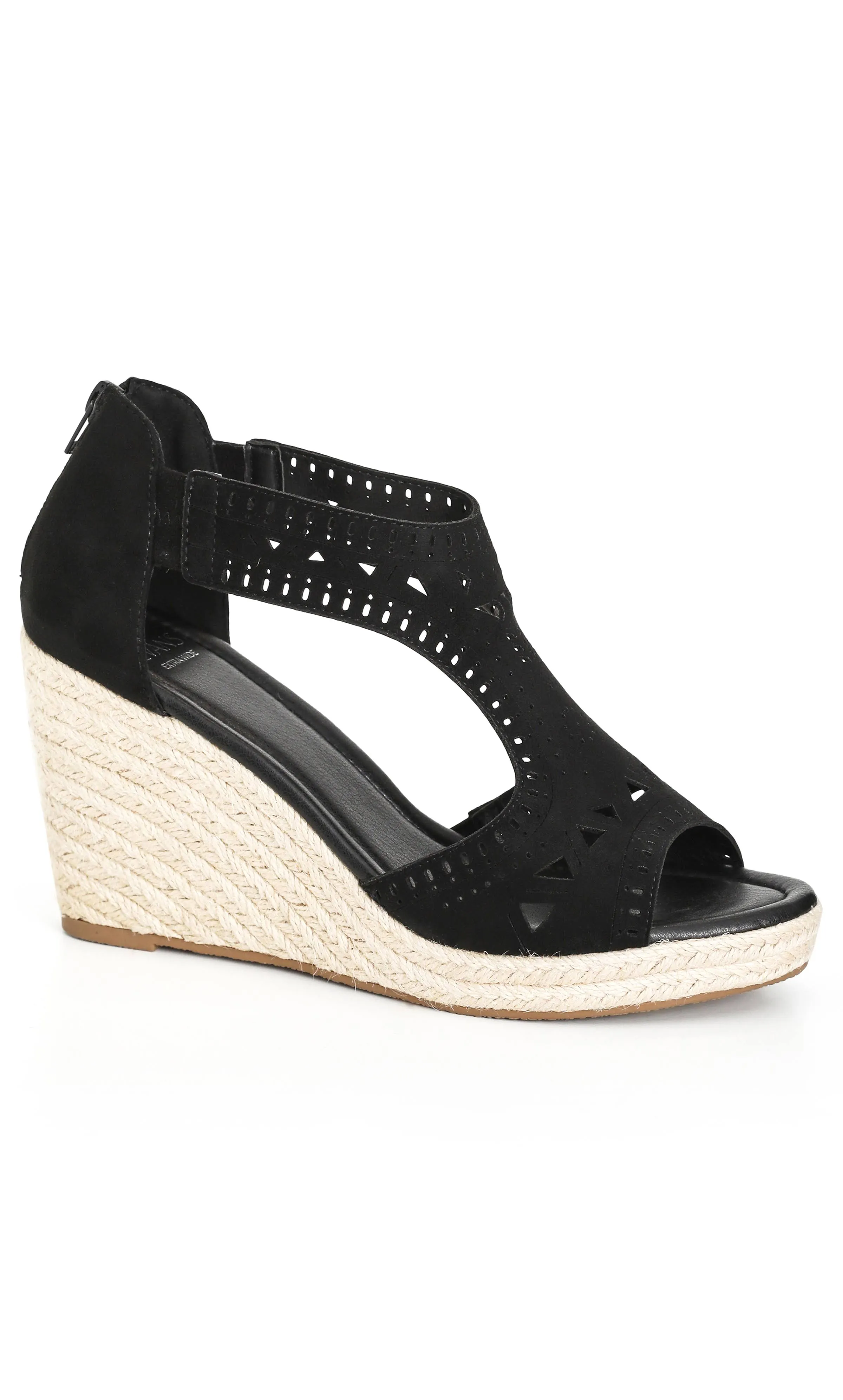 Plus Size Wedge Honey in Black, Size 11 | Evans