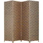 FDW Room Divider 4 Panel Wood Mesh Woven Design Room Screen Divider Screen Folding Portable Partition Screen Screen Wood