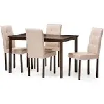 Baxton Studio Andrew Beige Fabric Dark Brown Wood 5pc Grid Tufting Dining Set