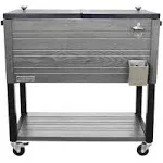 Permasteel 80-Quart Outdoor Patio Cooler with Wheels | Beverage Rolling Cooler for Backyard Deck, PS-A205-80QT-GY, Wood Grain Accent, Gray