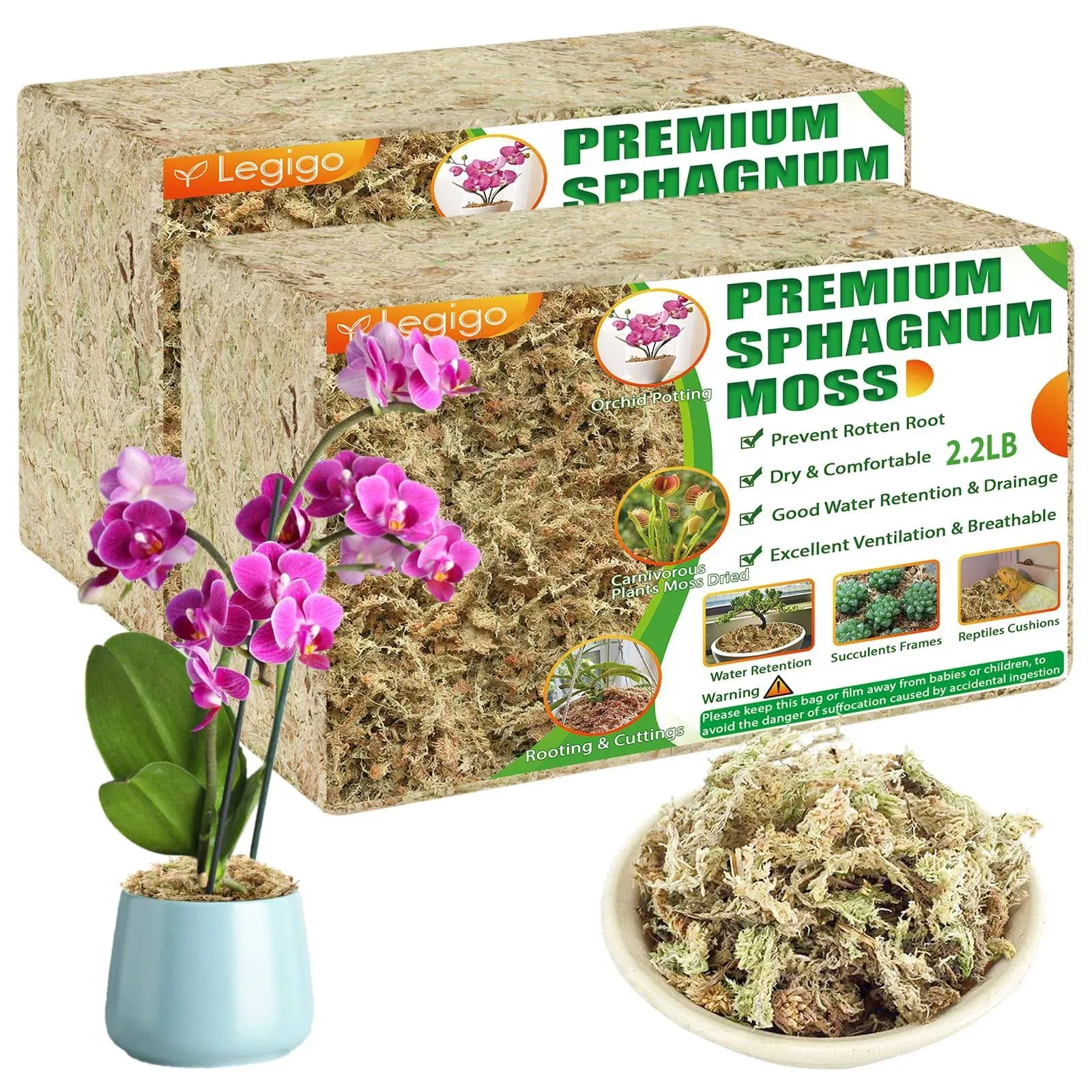 Legigo 3.3lbs Premium Sphagnum Moss for Plants- 60qt Natural Succulent ...