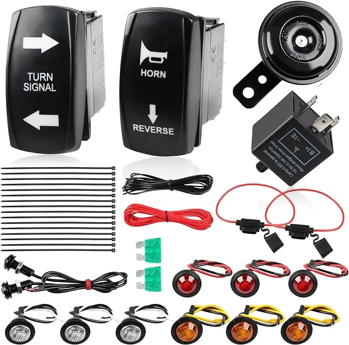 SKYJDM Universal Turn Signal Kit for ATV UTV SXS with Rocker Switch Flasher Relay ...