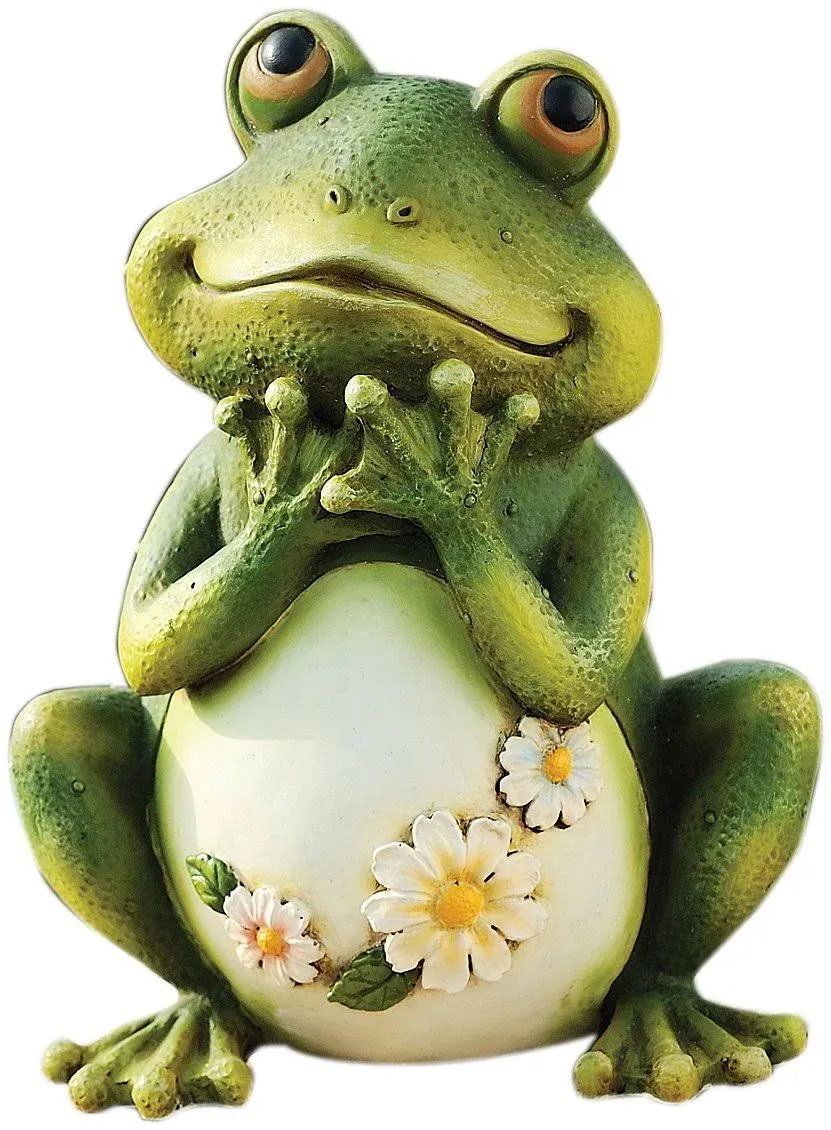 Roman Giftware Inc., 9.5" H Frog with Daisies Statue, Garden Collection, Outdoor Statue, Memorial, Resin Stone, Adorable Frogs and Flowers, Garden Décor (9x5x6)