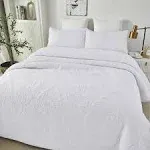 Brandream White Quilt Set Queen Size Cotton Elegant Paisley Matelasse Coverlet Set Farmhouse Quilt Bedding Set 3-Piece