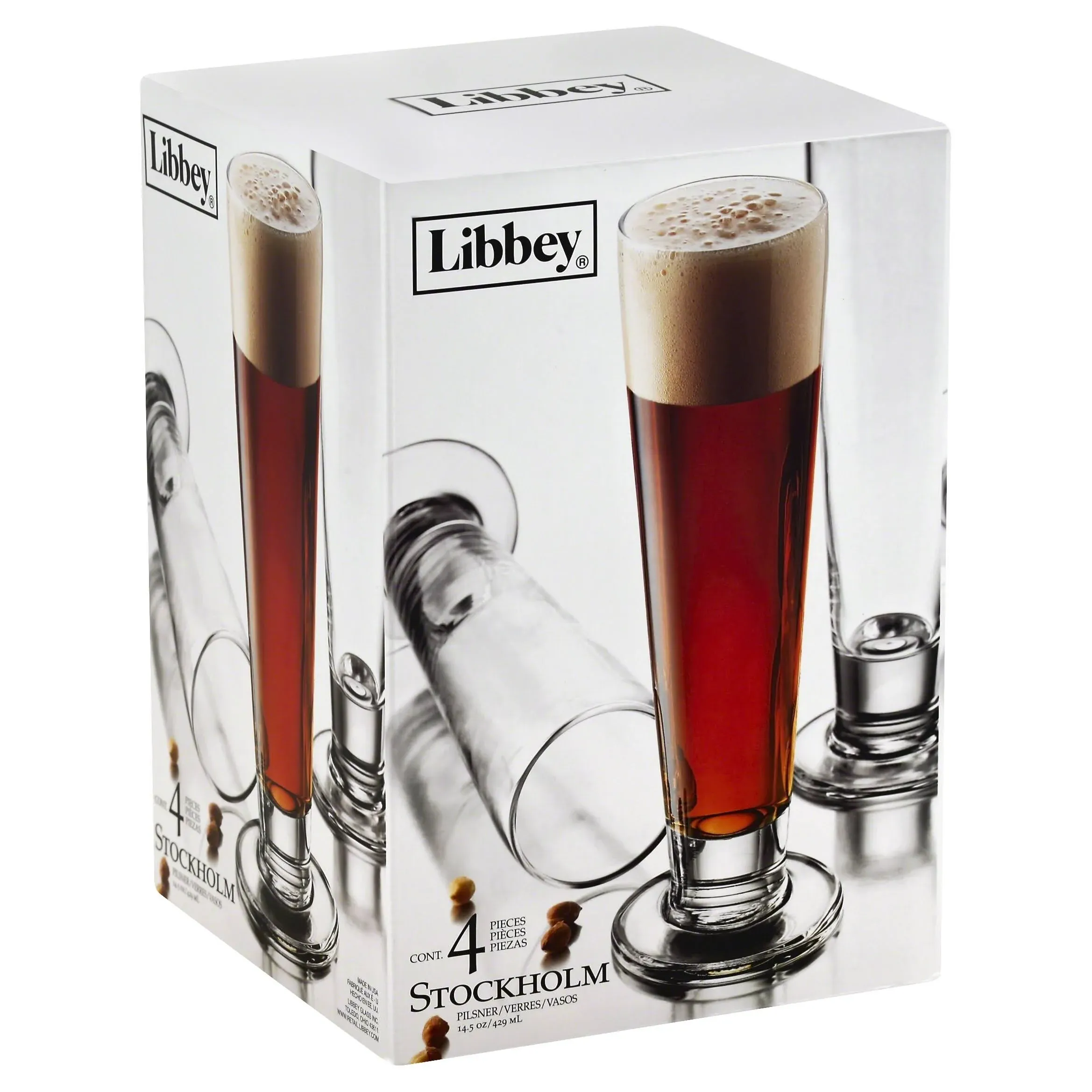 Libbey Stockholm Pilsner Beer Glasses, 14.5-ounce, Set of 4