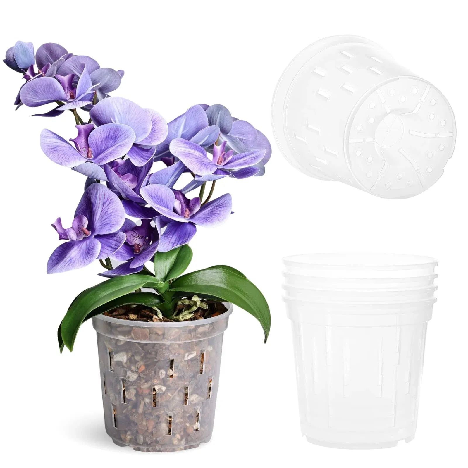 4 Pack Orchid Pots with Holes, 6 Inch Clear Plastic Pots for Plants, Flowers