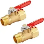 Heavy Duty Brass 2 PCS Inline Mini Ball Valve Shut Off Switch, 3/8" NPT Male x 3/8 INCH NPT Female Pipe Fittings, 180 Degree Operation Handle, Rated to 600 WOG for Tank Drain