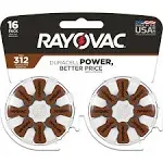 Rayovac Size 312 Hearing Aid Batteries, 16-Pack