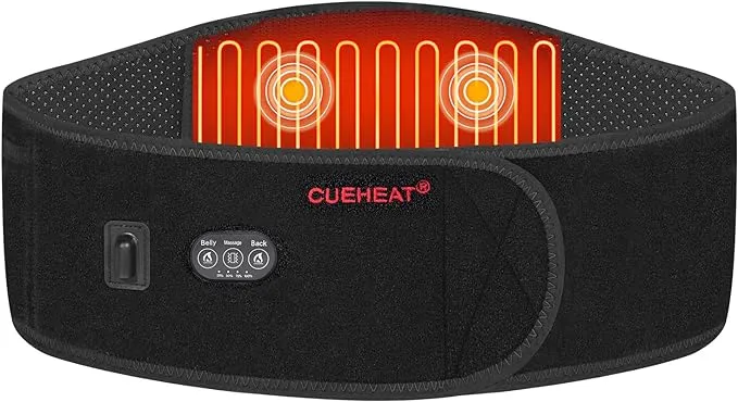 CUEHEAT Heated Waist Belt, Cordless Back and Belly Heating Massage, Electric Rechargeable Battery Powered