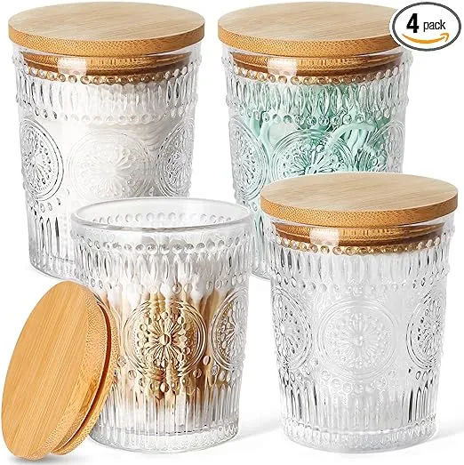 Qtip Holder, Bathroom Jars With Lids set, Q Tip Holder Bathroom Set, Glass Cotton Ball And Qtip Holder Set, Bathroom Canisters Jars For Cotton Pad, Cotton Round, Cotton Swab Organizer,4 Pack