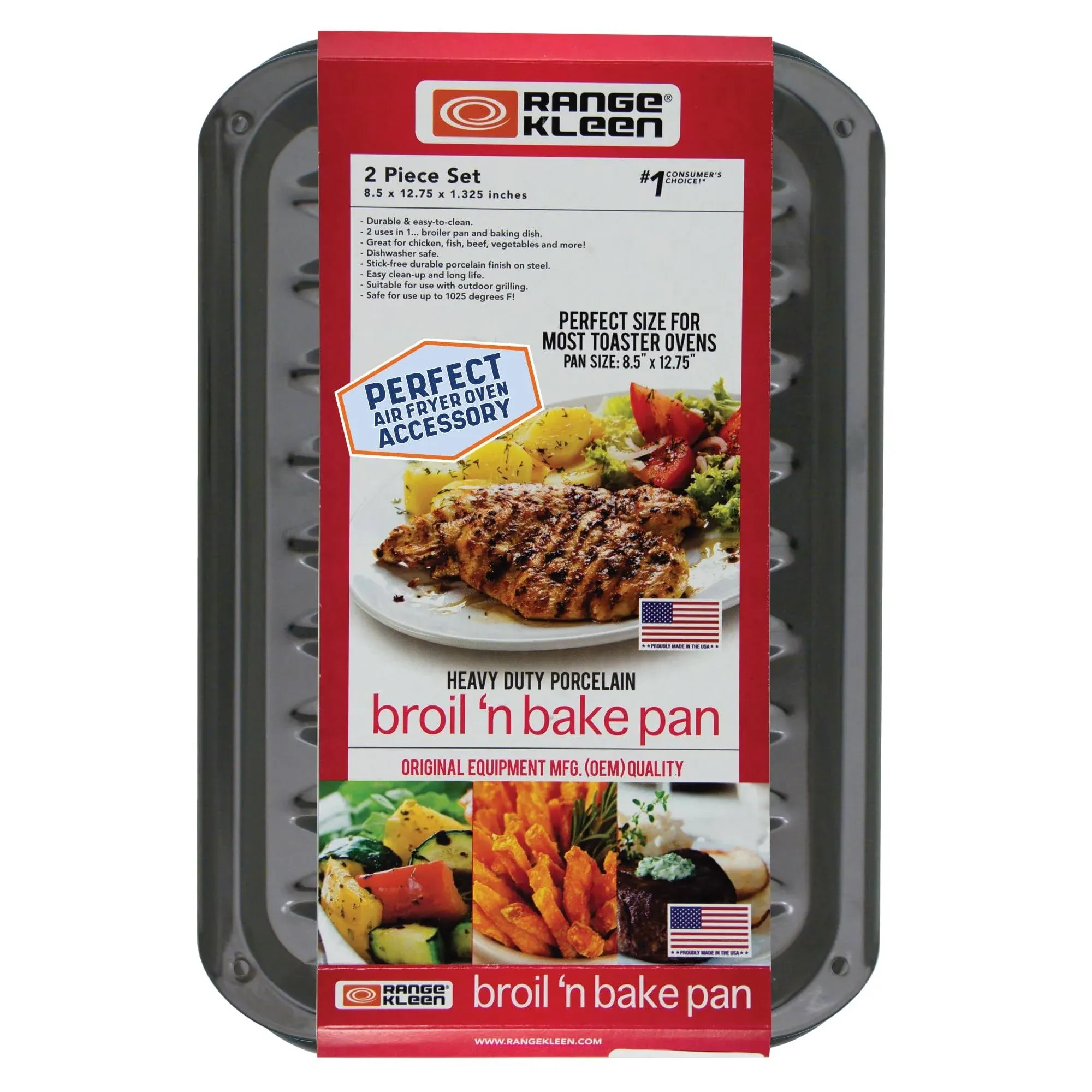 Range Kleen BP106X Air Fry Bake and Broil Pan 8.5 x 12.75&#034; Black