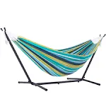 Cayo Reef Double Cotton Hammock with Space-Saving Steel Stand - 450 lb Capacity