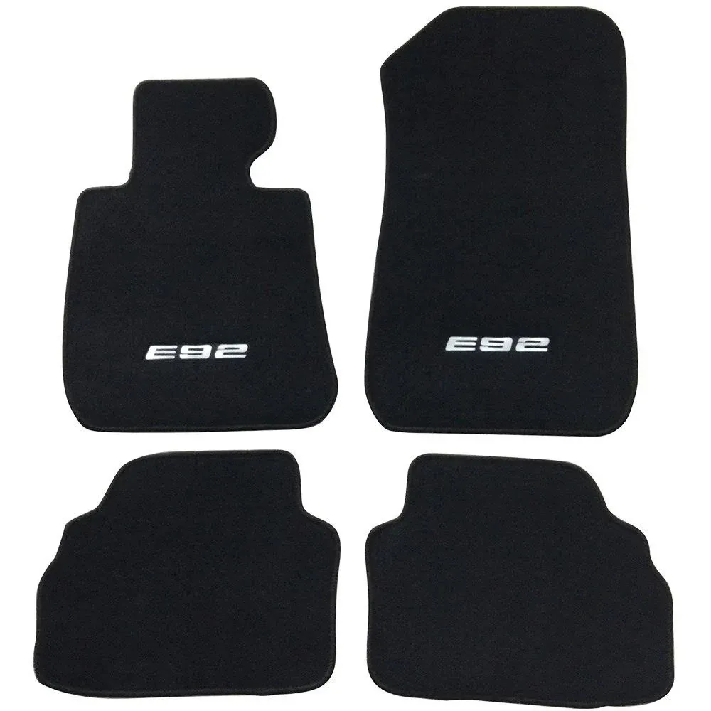 Floor Mat Compatible with BMW E92 Logo 3-Series, 2007-2013 Factory Fitment Front & Rear Nylon Car Floor Carpets Carpet Liner by IKON MOTORSPORTS, 2008 2009 2010 2011 2012