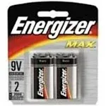 Energizer MAX 9V Batteries (2 Pack), 9 Volt Alkaline Batteries