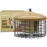 MEKKAPRO Bird Feeder Squirrel Proof with Hanging Metal Roof, Bird Feeder for Outside Wild Birds, Two Suet Capacity, Very Adaptable and Easy to Use Wild Bird Feeder, Caged Design