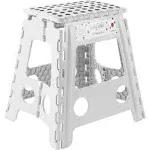 Casafield 16 inch Folding Step Stool with Handle - White, Collapsible Foot Stool for Adults, Size: 16-inch