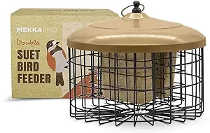 MEKKAPRO Bird Feeder Squirrel Proof with Hanging Metal Roof, Bird Feeder for Outside Wild Birds, Two Suet Capacity, Very Adaptable and Easy to Use Wild Bird Feeder, Caged Design