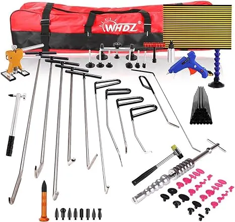 WHDZ Paintless Dent Repair Rod 76pcs Paintless Dent Repair Tool Kit Slide Hammer Dent Lifter Bridge Puller Set Light Board Glue Puller Tabs for Car