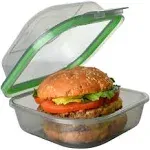 Bun Sized To-Go Compartment Container, 5-1/2" X 5-1/2" X 3-1/2" Reusable, Microwave Safe, NSF Certified, Smoke/Green