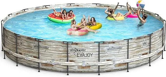 EVAJOY 24ft x 52inch Metal Frame Swimming Pool Set, Round Above Ground Pool Set with Sand Filter Pump, Pool Ladder, Ground Cloth, Pool Cover for Backyard, Garden