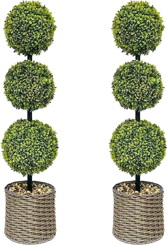 2 Trees 3FT Faux Boxwood Topiary Ball Tree Ornamental in All Seasons Without Care for Indoor & Outdoor Use - Fake Plantporch Decor for Garden, Wedding & Home